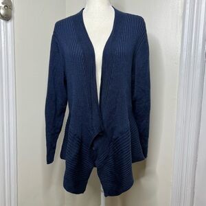Eileen Fisher Merino Wool Open Front Cardigan Sweater Women’s Sz 1x Blue Ribbed